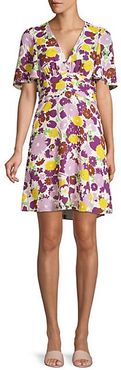 Floral Pliss&eacute; A-Line Swing Dress