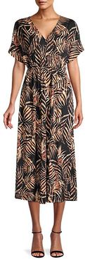 Palm Leaf-Print Midi Dress