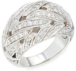 Classic Chain Sterling Silver & Pav&eacute; Diamond Dome Ring