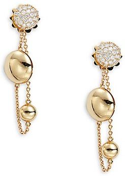 18K Yellow Gold & Diamond Gold Disc Drop Earrings