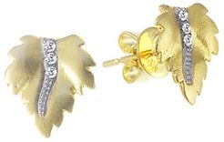 14K Two-Tone Gold & 0.03 TCW Diamond Leaf Stud Earrings