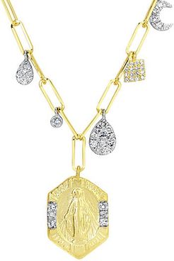 Coin 14K Yellow Gold & Diamond Charm Necklace