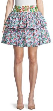 Botanical-Print Cotton-Blend Skirt