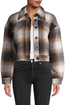 Faux Fur-Lined Cropped Plaid Jacket