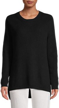 Ribbed Cotton High-Low Sweater