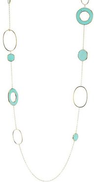 Polished Rock Candy 18K Yellow Gold & Turquoise Mixed Link and Slice Necklace