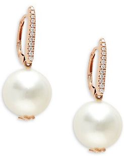 14K Rose Gold, South Sea Pearl & Diamond Earrings