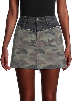 Camo-Print Denim Mini Skirt