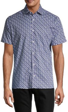Nicolas Short-Sleeve Retro-Print Poplin Shirt