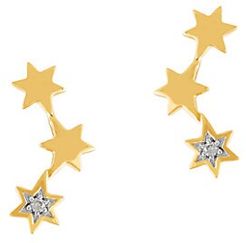 14K Yellow Gold & Diamond Star Climber Earrings