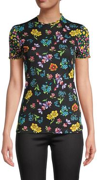 Floral-Print Mockneck Tee