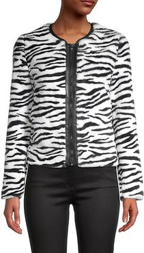 Zebra-Print Faux Fur Jacket