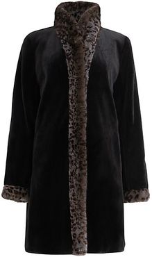 Reversible Leopard-Print Mink Fur-Trim Coat
