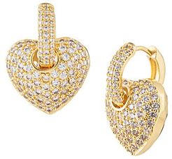 Luxe Goldtone & Crystal Heart Huggie Earrings