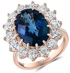 14K Rose Gold, Blue Topaz & Diamond Ring