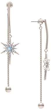 White Rhodium-Plated & Cubic Zirconia Starburst Front Back Dangle Earrings