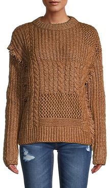 Fringe-Detailed Multi-Knit Sweater
