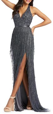 Fringed Bead-Embellished Column Gown