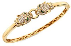 14K Yellow Gold, Emerald & Diamond Panther Bangle Bracelet