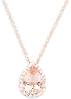 14K Rose Gold, Morganite & Diamond Pendant Necklace