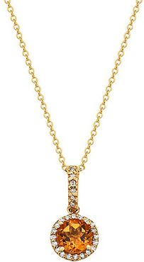 14K Yellow Gold, Citrine & Diamond Pendant Necklace