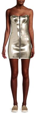 Metallic Front-Zip Mini Dress