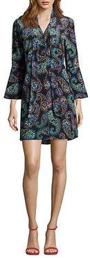 Brenna Paisley-Print Button-Front Silk Dress