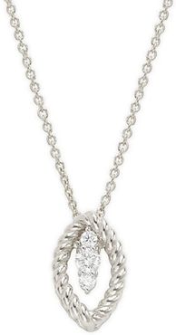 18K White Gold, Ruby & Diamond Pendant Necklace