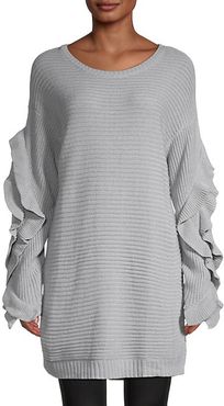 Ruffled-Sleeve Longline Sweater