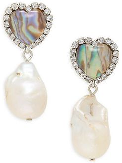 Zahia Silverplated, 19MM Freshwater Baroque Pearl, Resin Stone & Glass Crystal Earrings