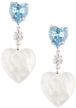 Holli Crystal & Pearl Heart-Shaped Drop Earrings