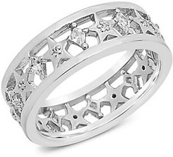 Rhodium-Plated Cutout Continuous Cubic Zirconia Star Ring