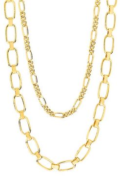 Goldplated Figaro & Square Link Layered Chain Necklace