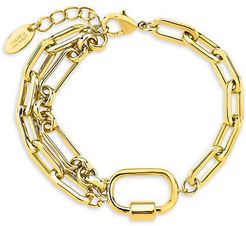 Goldplated Double Chain Link Polished Carabiner Bracelet