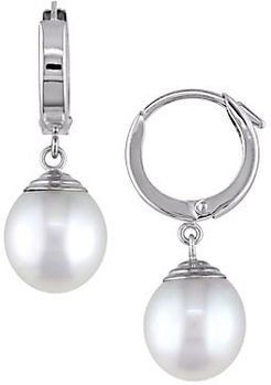14K White Gold & 9-10MM Round Sea Cultured Pearl Drop Earrings