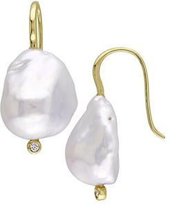 14K Yellow Gold, 14.5-15MM Cultured Baroque Pearl & Diamond Earrings