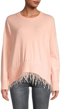 Roundneck Faux Feather-Trim Sweater