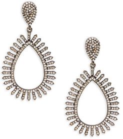 Rhodium-Plated Sterling Silver & Diamond Cutout Drop Earrings