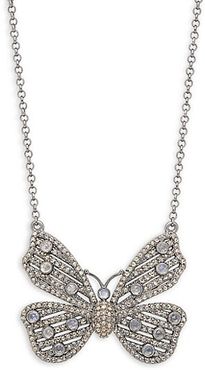Black Rhodium-Plated Sterling Silver, Moonstone & Diamond Butterfly Pendant Necklace