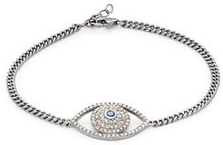 Rhodium-Plated Sterling Silver, Diamond & Sapphire Evil Eye Bracelet