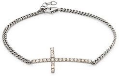 Rhodium-Plated Sterling Silver & Diamond Cross Bracelet