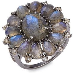 Rhodium-Plated, Labradorite & Diamond Cocktail Ring