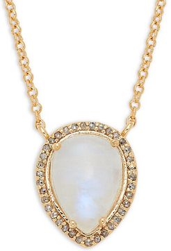 Goldplated Sterling Silver, Rainbow Moonstone & Diamond Pendant Necklace