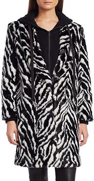Kylie Zebra-Print Faux Fur Coat