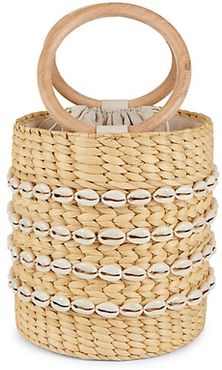 The Bobbi Straw Shell-Embellished Bucket Bag