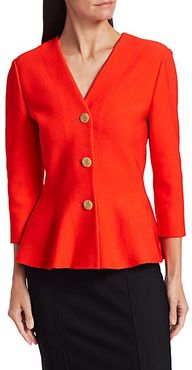 Sculptural Milano Knit V-Neck Peplum Jacket