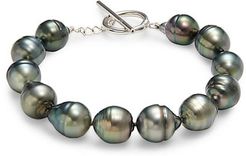 Sterling Silver & 10-11MM Black Tahitian Pearl Bracelet