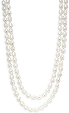 Sterling Silver & 9-10MM Oval Freshwater Pearl Two-Row Necklace