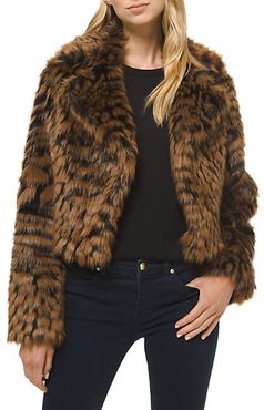 Animal-Print Furry Faux Fur Jacket