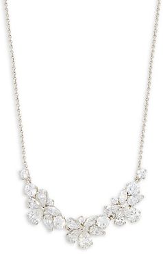 Rhodium-Plated & Crystal Cluster Necklace